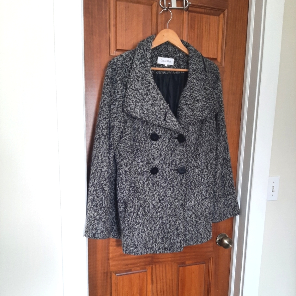 Calvin Klein Black and White Wool blend Peacoat